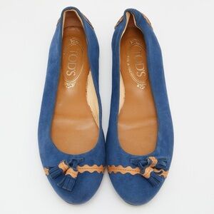 Tod's Blue/tan Leather Tassel Ballet Flats Size 38.5